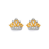 Tiara Stud Earrings with White CZ in 14K Gold and Butterfly Backing