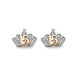 Tiara Stud Earrings with White CZ in 14K Two-Tone Gold and Butterfly Backing