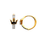 Tiara Huggie Earrings with White CZ and Onyx in 14K Two-Tone Gold