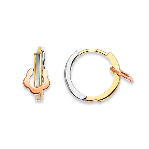 Flower Huggie Earrings in 14K Tri-Color Gold