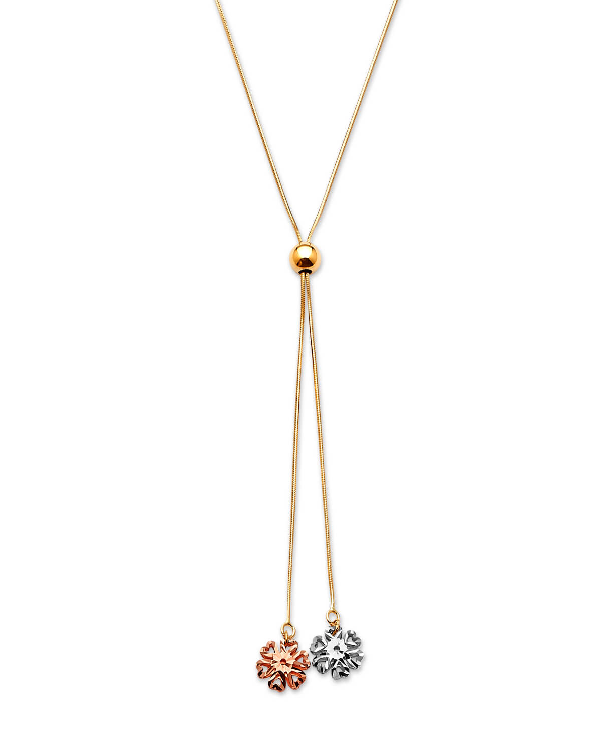 Adjustable Flower Charm Necklace in 14K Tri-Color Gold