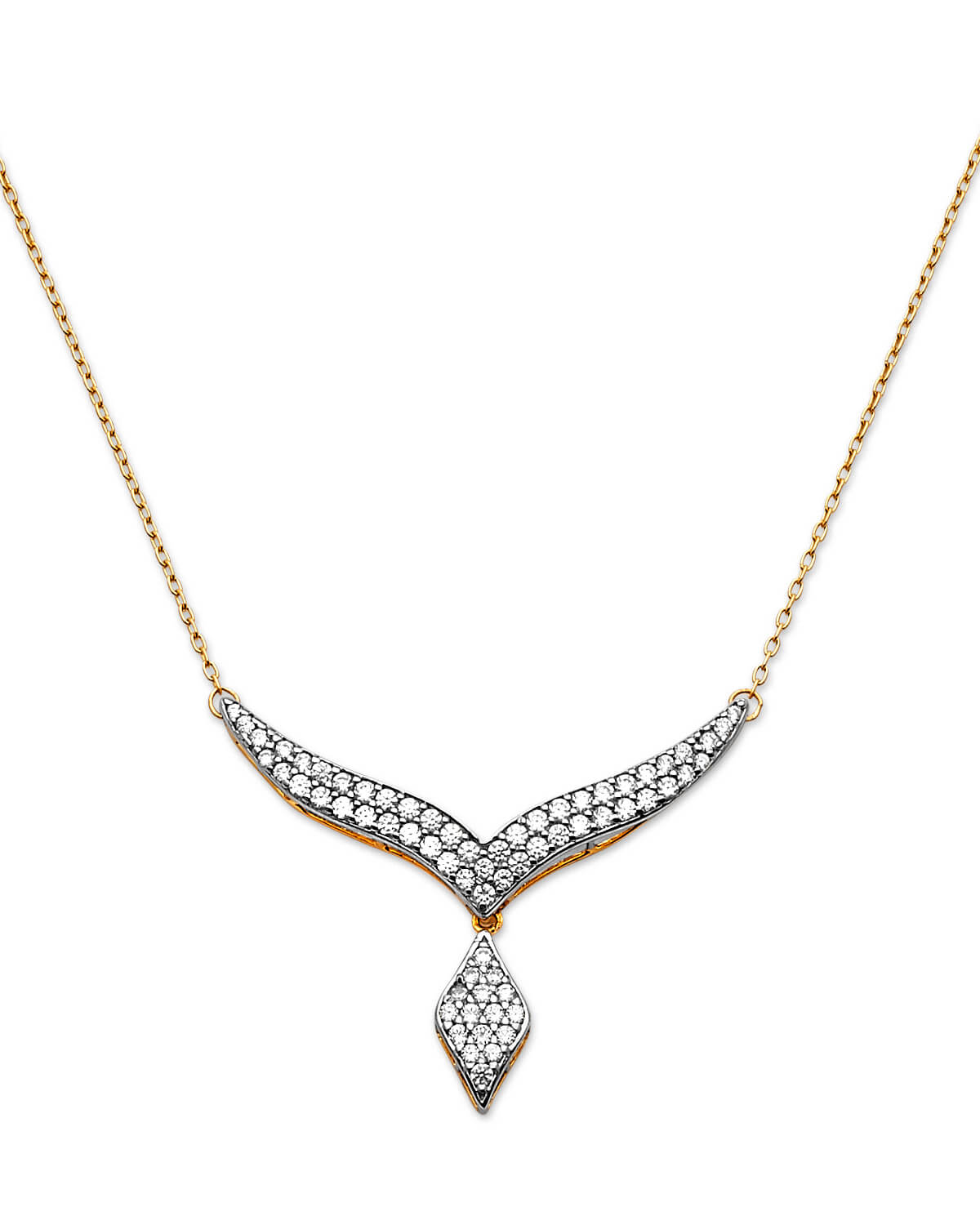White CZ Charm Necklace in 14K Two-Tone Gold