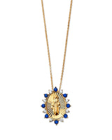 Adjustable Blue & White CZ Guadalupe Charm Necklace in 14K Gold