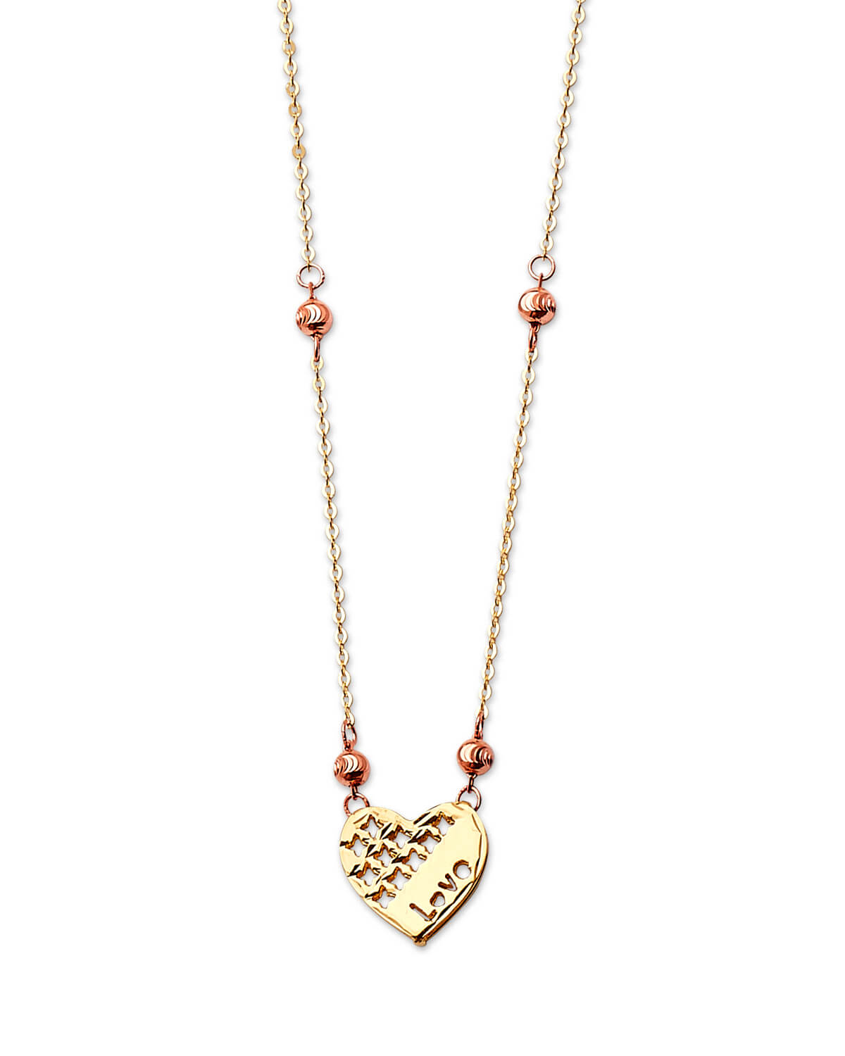 Adjustable Heart Charm Necklace in 14K Two-Tone Gold