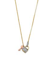Adjustable White CZ Key Charm Necklace in 14K Tri-Color Gold