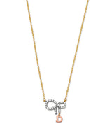 Adjustable White CZ Ribbon Charm Necklace in 14K Tri-Color Gold