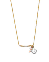 Adjustable White CZ Key Charm Necklace in 14K Tri-Color Gold