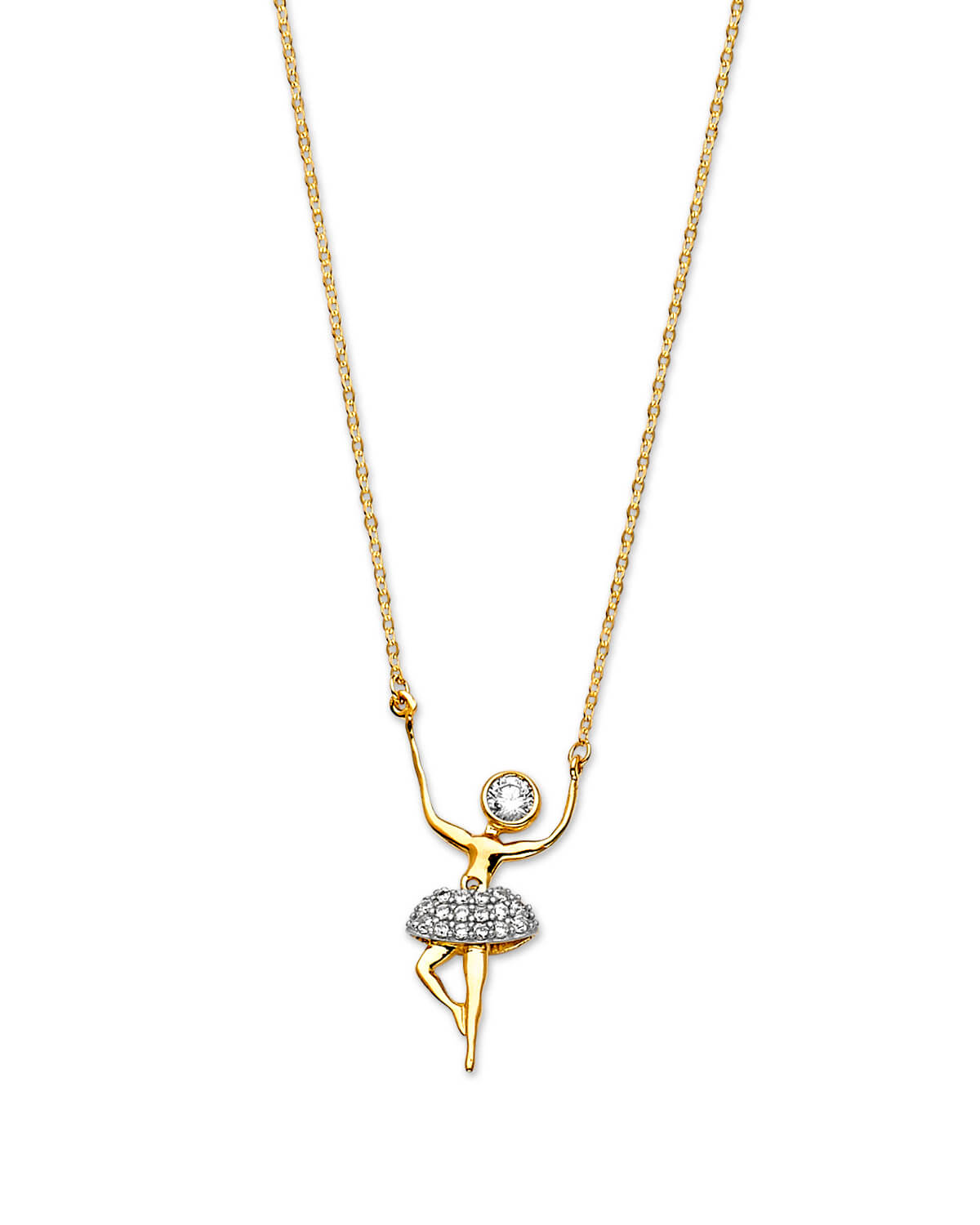 Adjustable White CZ Charm Necklace in 14K Two-Tone Gold