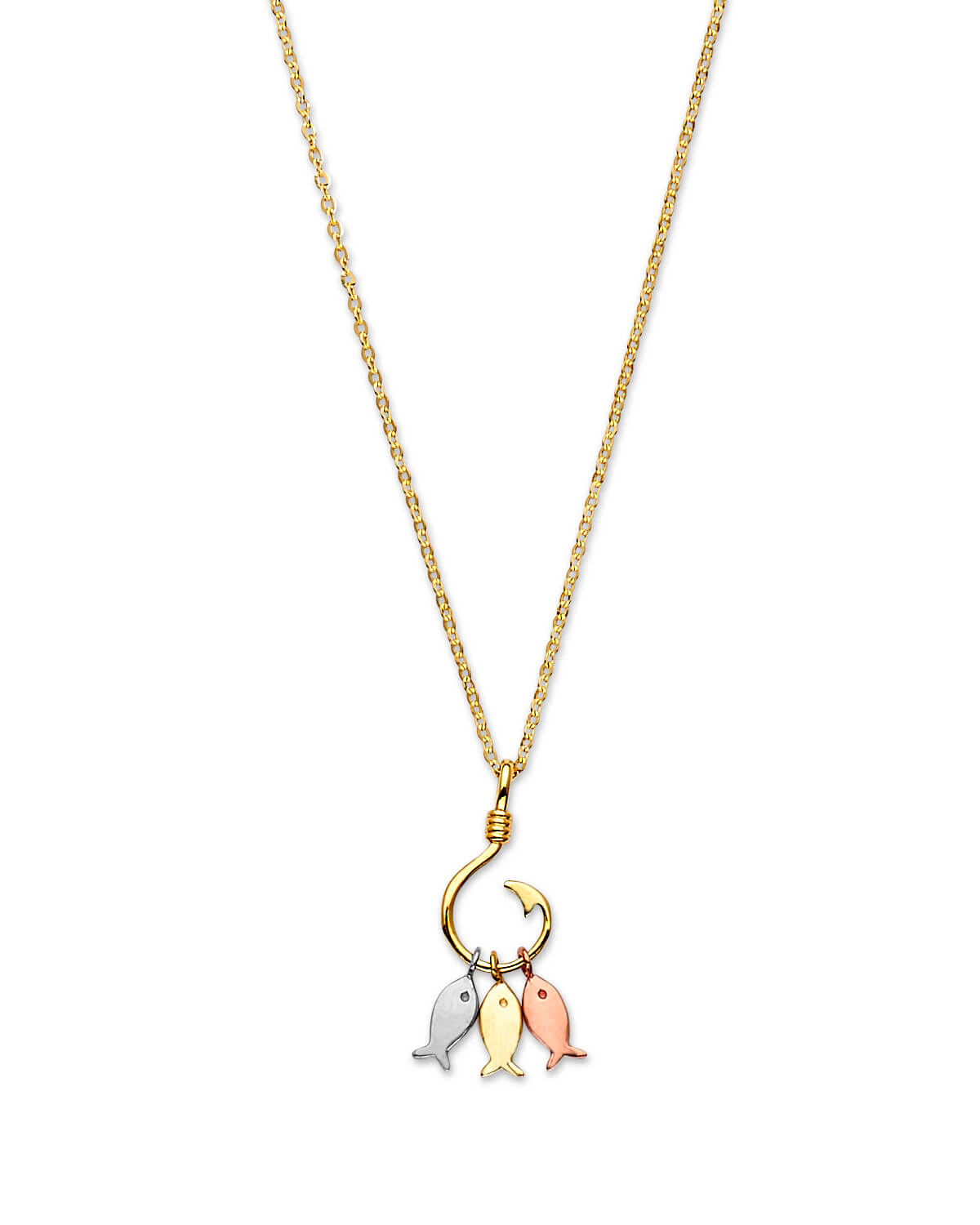 Adjustable Fish Charm Necklace in 14K Tri-Color Gold