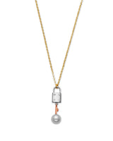 Adjustable Pearl Key Charm Necklace in 14K Tri-Color Gold