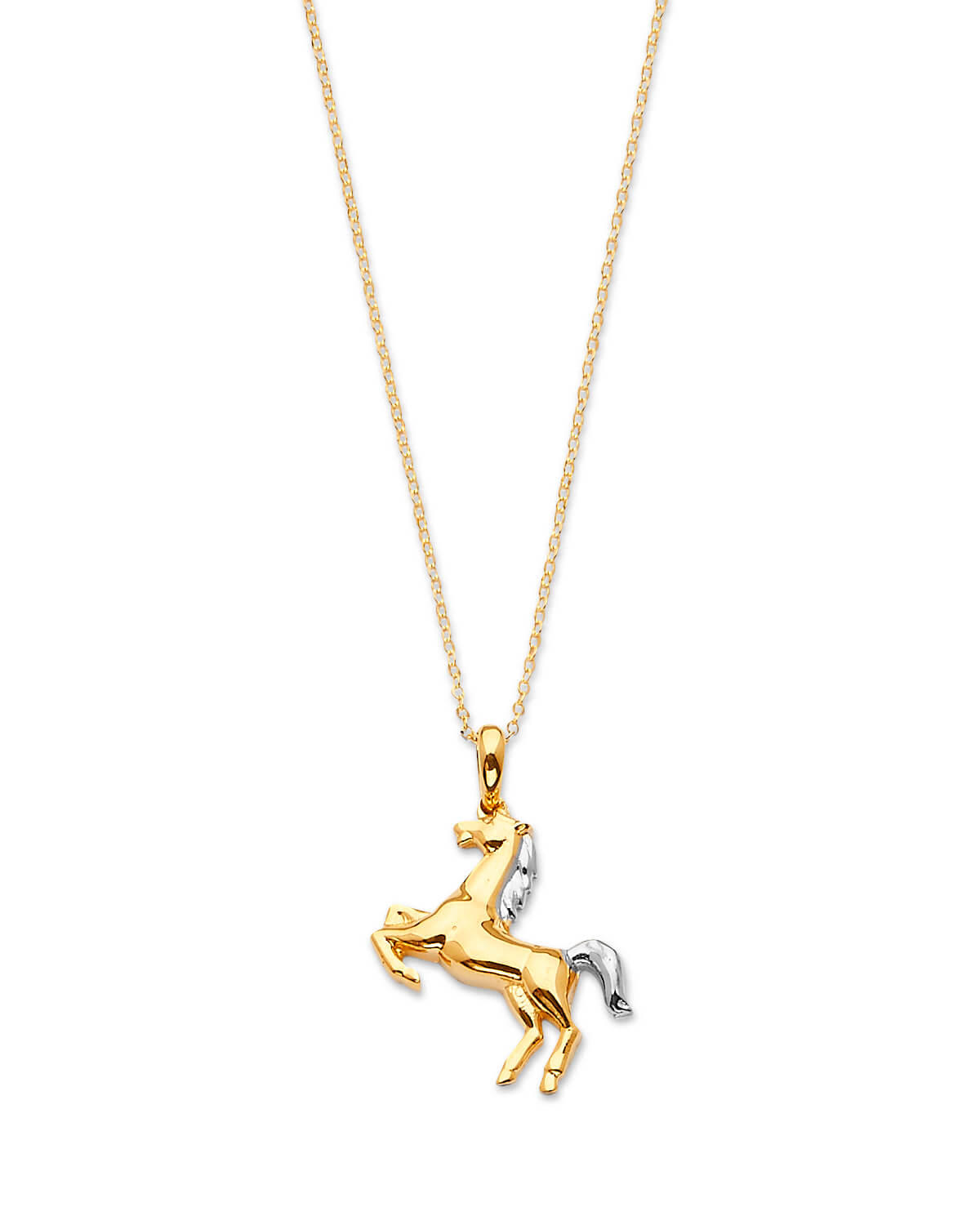 Adjustable Horse Charm Necklace in 14K Two-Tone Gold