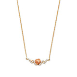 Adjustable White CZ Flower Charm Necklace in 14K Two-Tone Gold