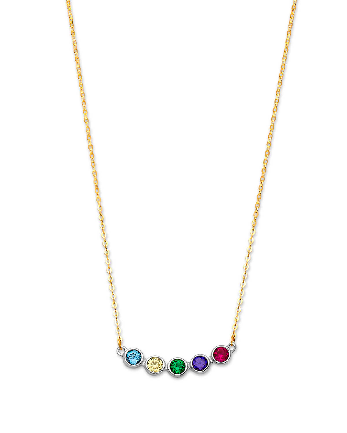 Adjustable Multi-Color CZ Charm Necklace in 14K Two-Tone Gold