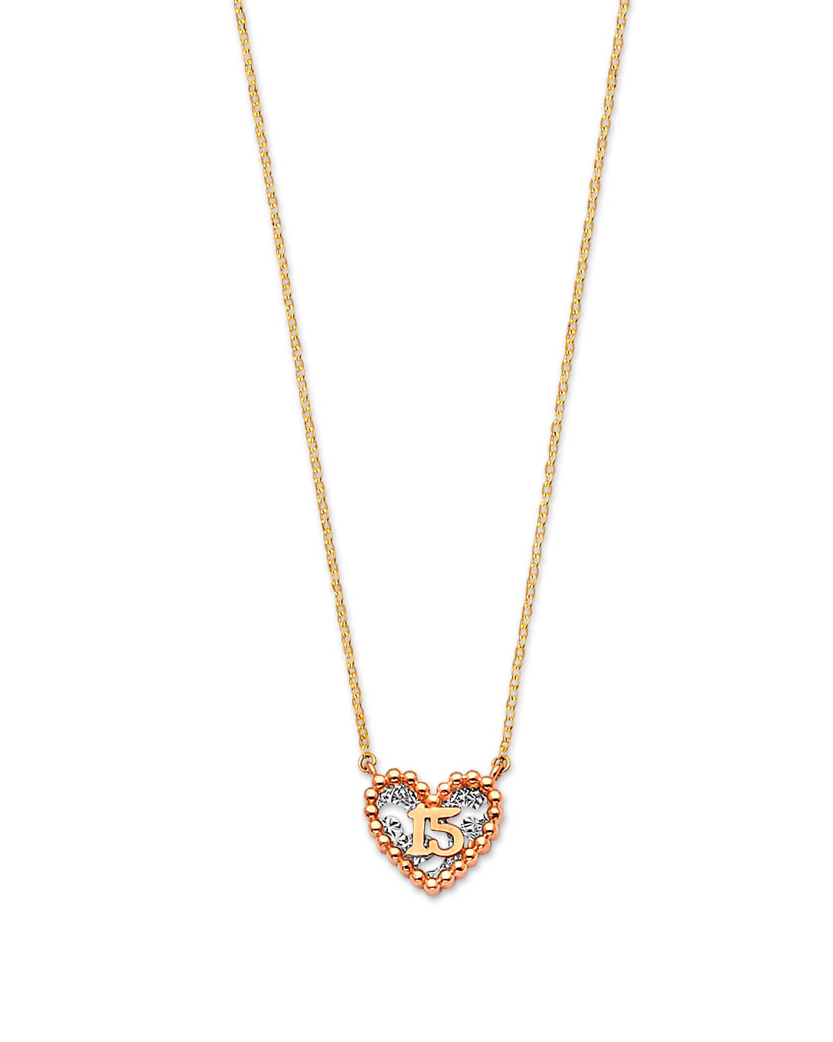Heart Charm Necklace in 14K Tri-Color Gold