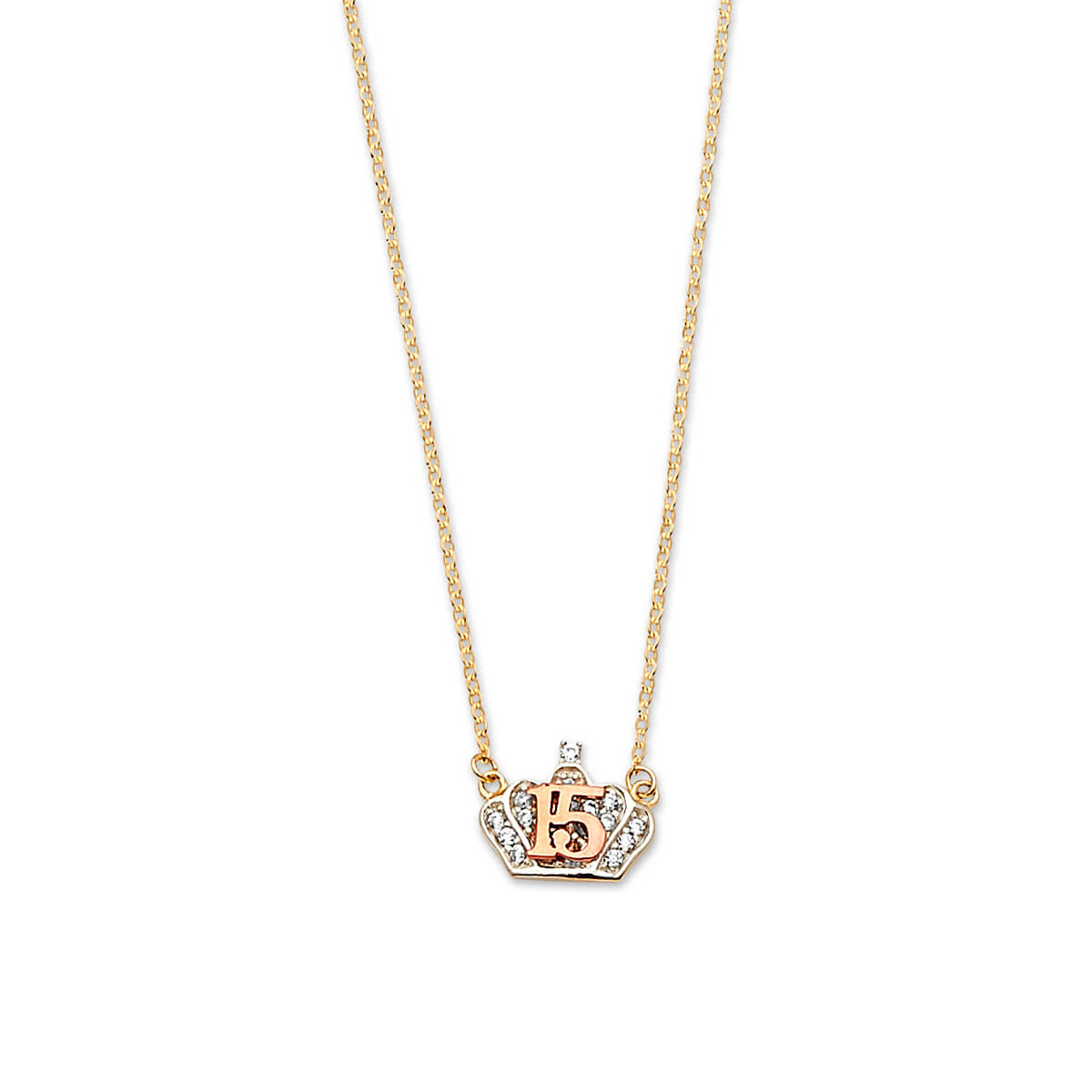 Adjustable White CZ Tiara Charm Necklace in 14K Two-Tone Gold