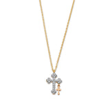 Adjustable White CZ Cross Charm Necklace in 14K Tri-Color Gold