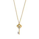 Adjustable White CZ Key Charm Necklace in 14K Two-Tone Gold