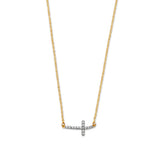 Adjustable White CZ Cross Charm Necklace in 14K Two-Tone Gold