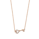 Adjustable White CZ Key Charm Necklace in 14K Rose Gold