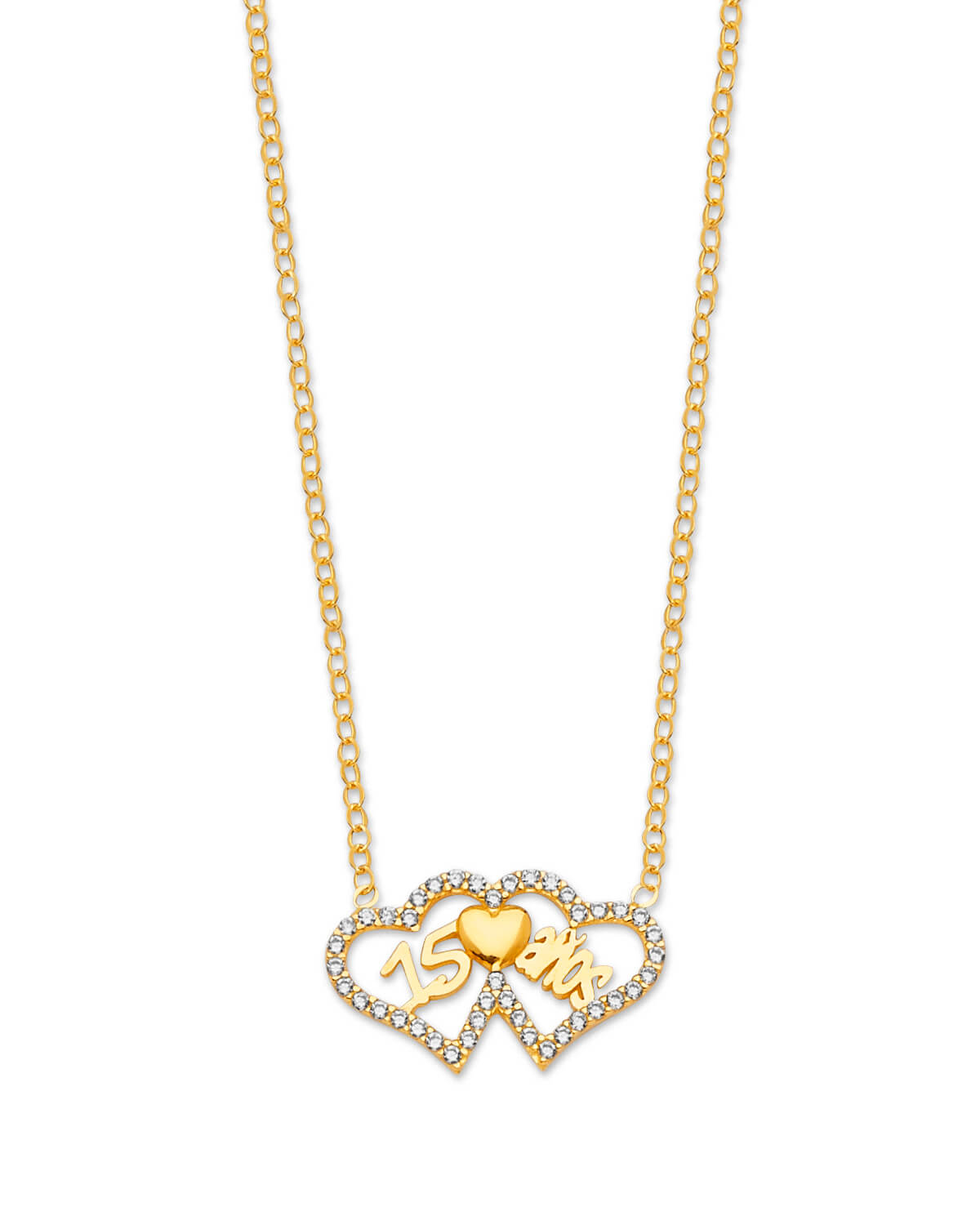 White CZ Heart Charm Necklace in 14K Gold