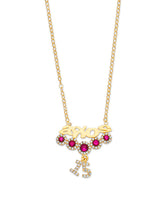 Red & White CZ Charm Necklace in 14K Gold