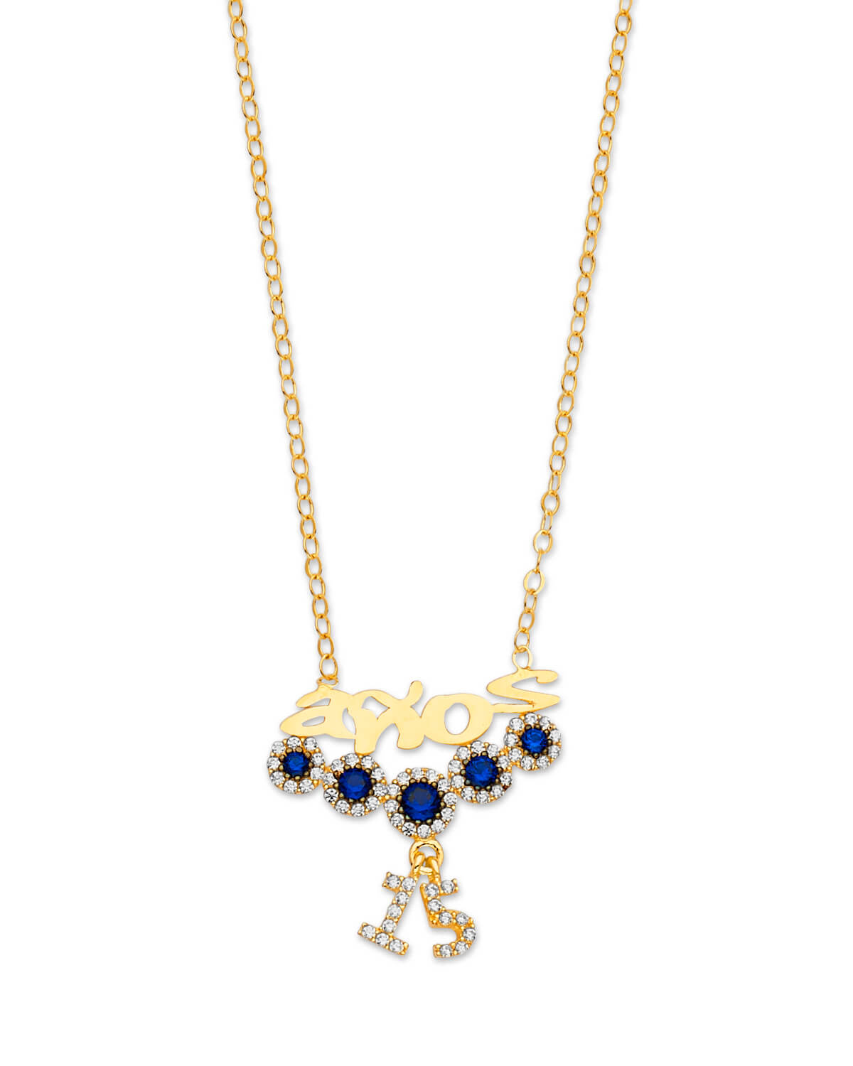 Blue & White CZ Charm Necklace in 14K Gold