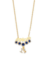 Blue & White CZ Charm Necklace in 14K Gold