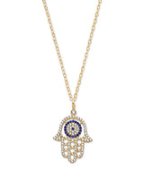 Blue & White CZ Hand Charm Necklace in 14K Gold