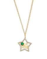 Green & White CZ Star Charm Necklace in 14K Gold