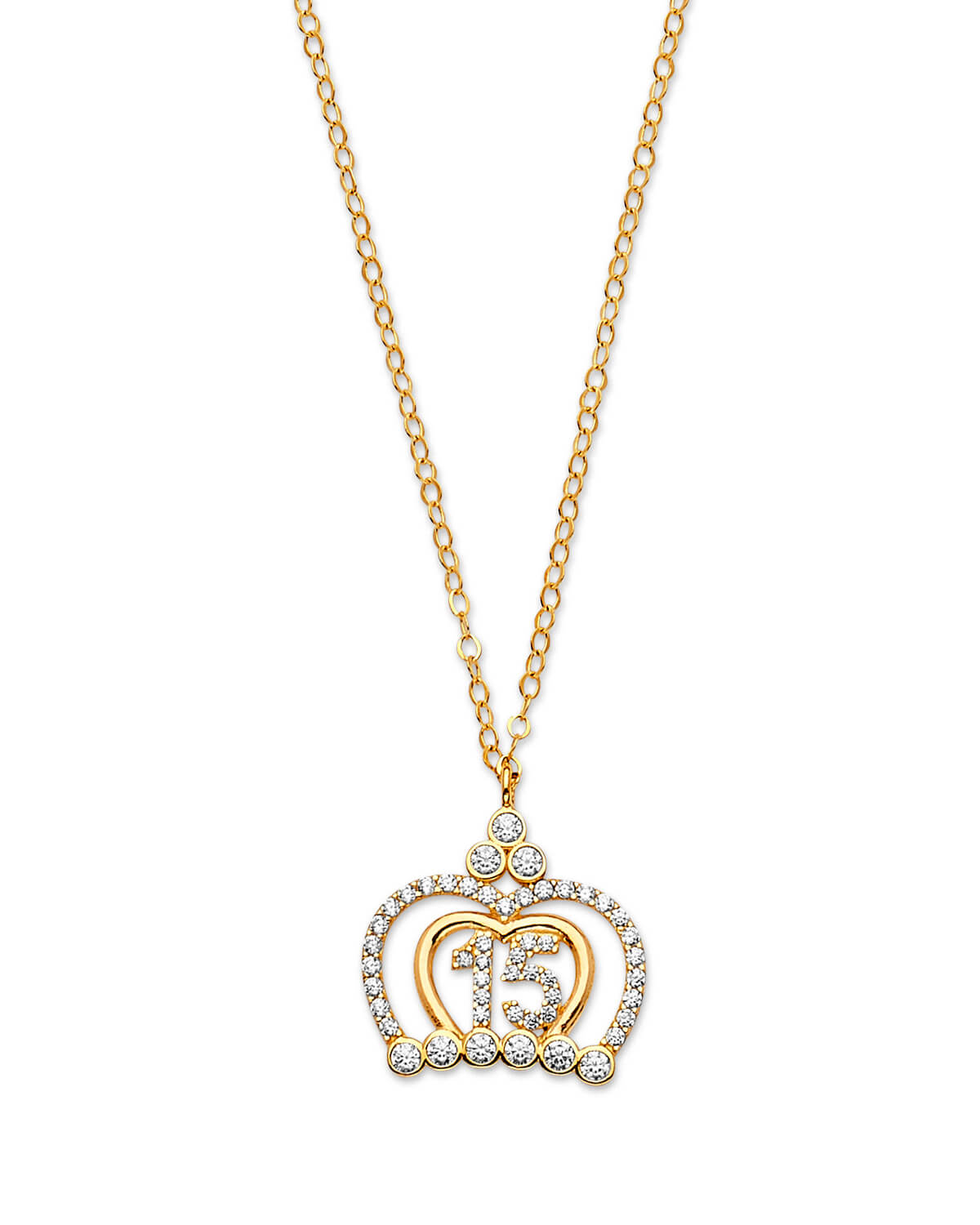 White CZ Tiara Charm Necklace in 14K Gold