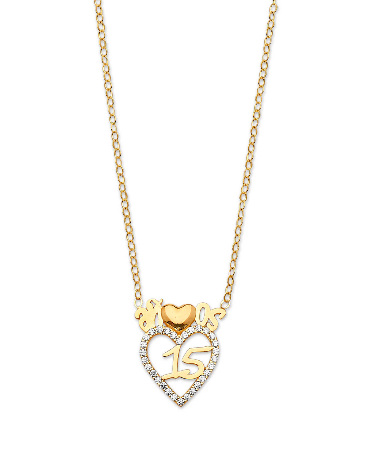 White CZ Heart Charm Necklace in 14K Gold