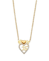 White CZ Heart Charm Necklace in 14K Gold