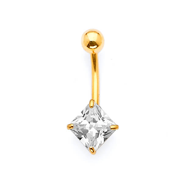 White CZ Belly Ring in 14K Gold