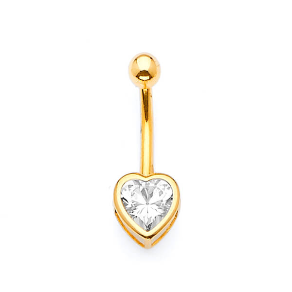 White CZ Heart Belly Ring in 14K Gold