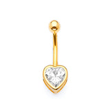 White CZ Heart Belly Ring in 14K Gold