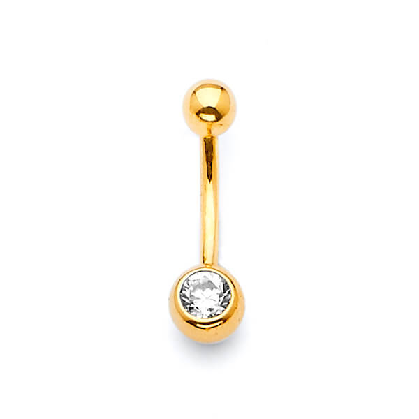White CZ Belly Ring in 14K Gold