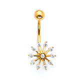 White CZ Flower Belly Ring in 14K Gold