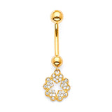 White CZ Heart Belly Ring in 14K Gold