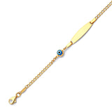 Blue & White Enamel Kids Eye Charm ID Bracelet In 14K Gold