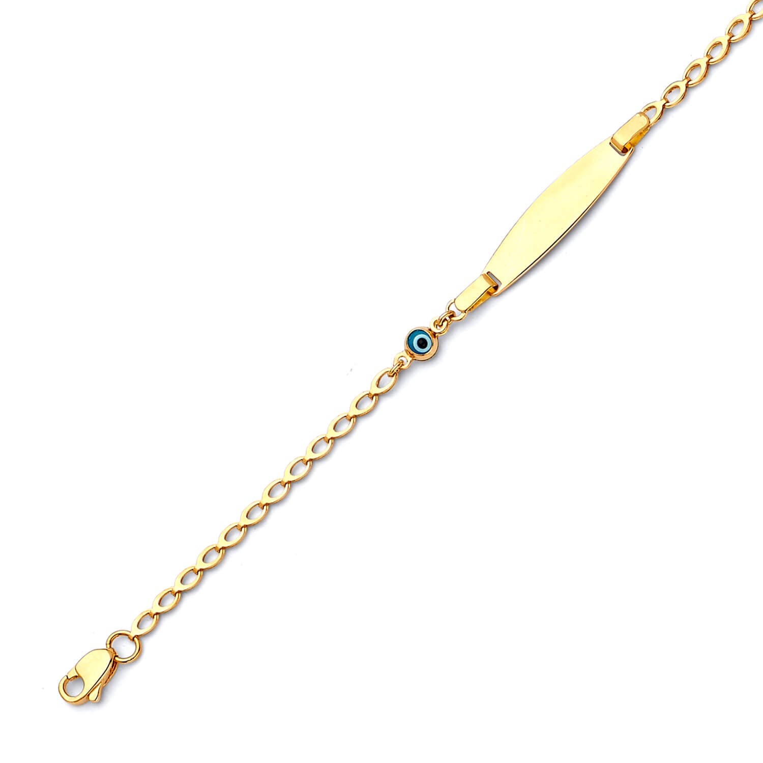 Blue & White Enamel Kids Eye Charm ID Bracelet In 14K Gold