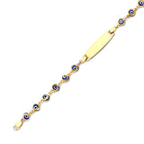 Beaded Blue & White Enamel Kids Eye Charm ID Bracelet In 14K Gold