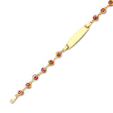 Beaded Red & White Enamel Kids Eye Charm ID Bracelet In 14K Gold