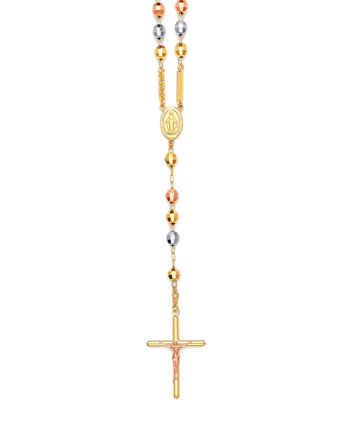 Crucifix Five-Decade Rosary Necklace in 14K Tri-Color Gold