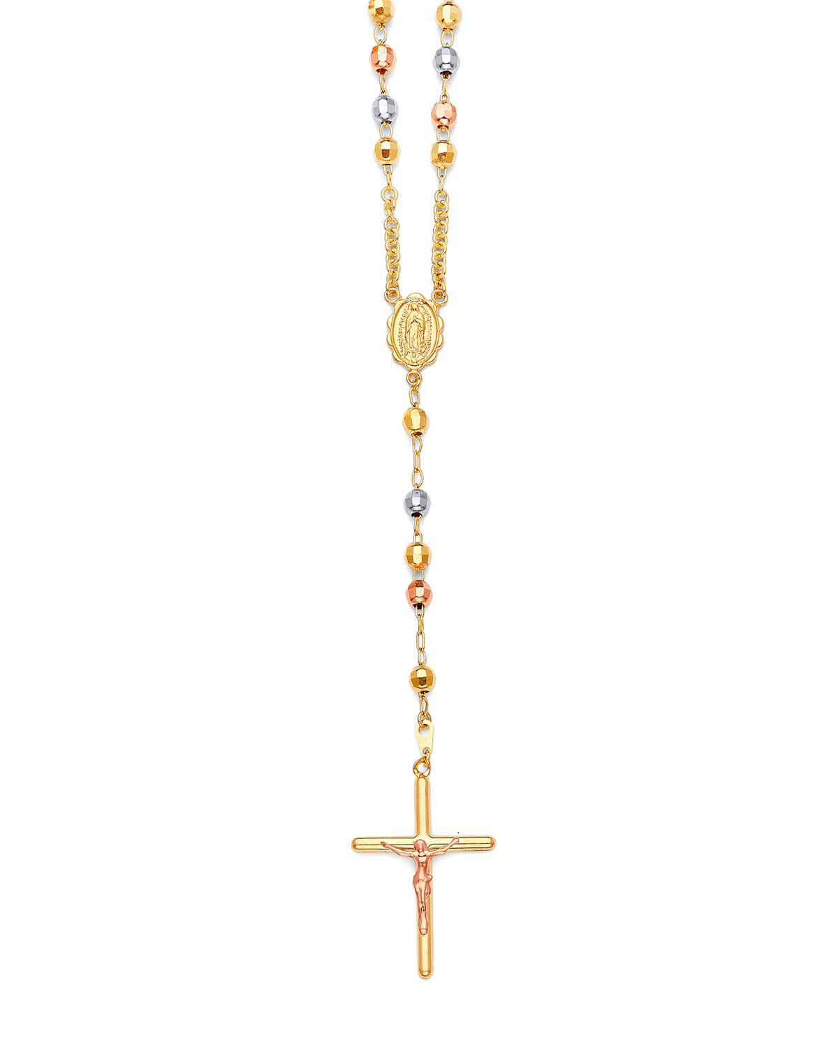 Crucifix Five-Decade Rosary Necklace in 14K Tri-Color Gold