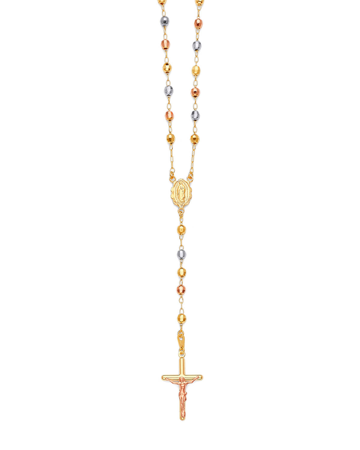 Crucifix Five-Decade Rosary Necklace in 14K Tri-Color Gold