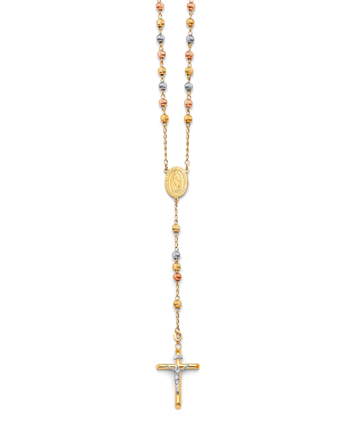 Crucifix Five-Decade Rosary Necklace in 14K Tri-Color Gold