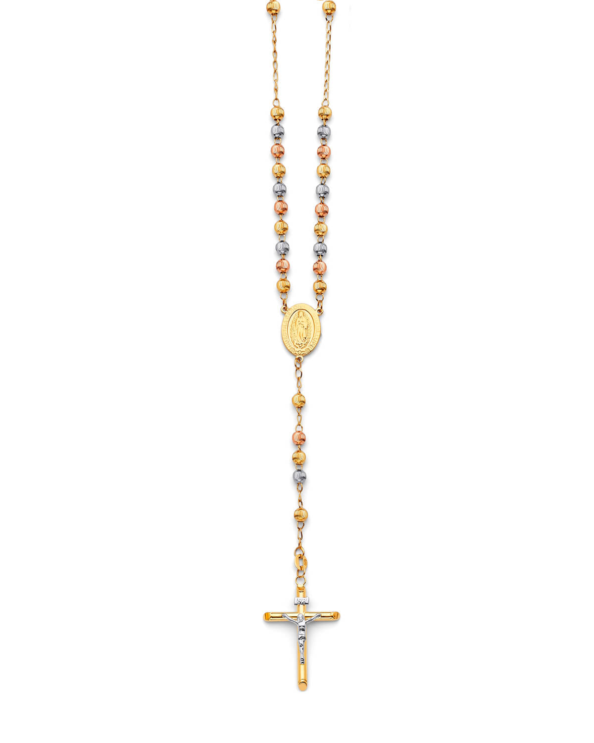 Crucifix Five-Decade Rosary Necklace in 14K Tri-Color Gold