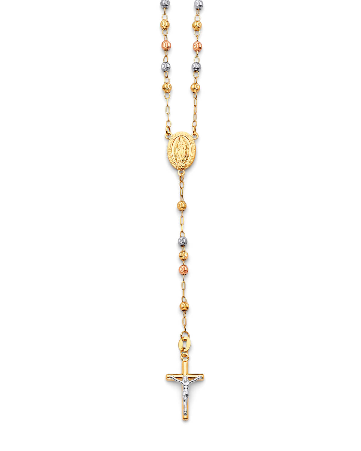 Crucifix Five-Decade Rosary Necklace in 14K Tri-Color Gold
