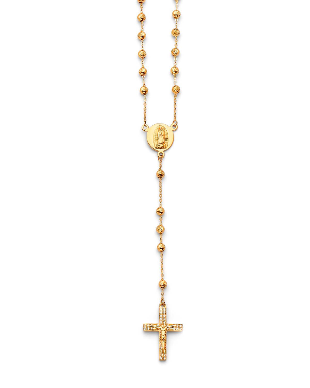 White CZ Crucifix Five-Decade Rosary Necklace in 14K Gold