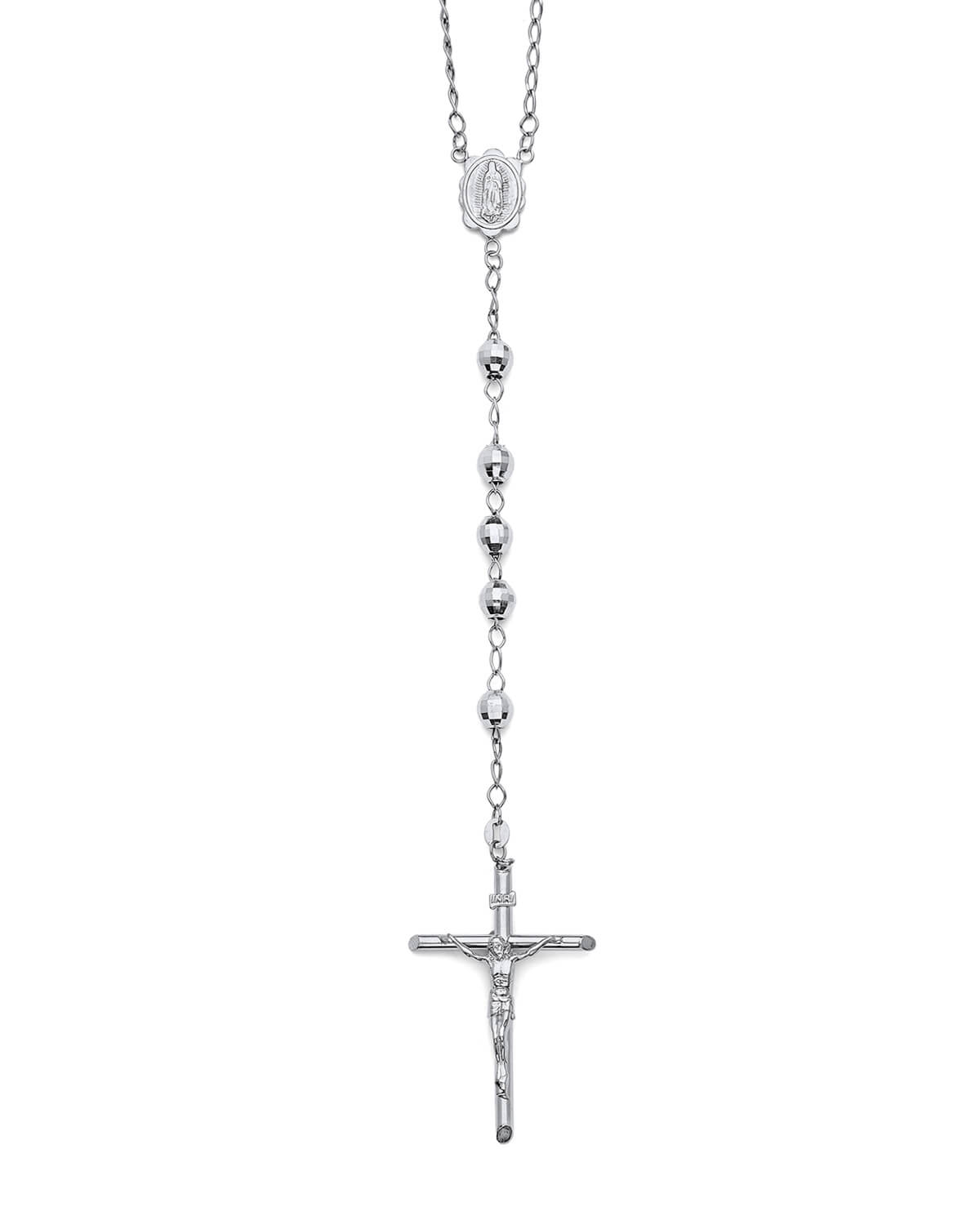 Crucifix Five-Decade Rosary Necklace in 14K White Gold